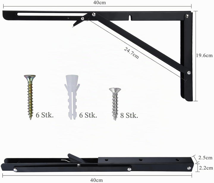 Beinhome 2ST Klappkonsole Schwerlast 400mm Regalträger Klappbar Schwarze Klappregal Halterungen Tisc