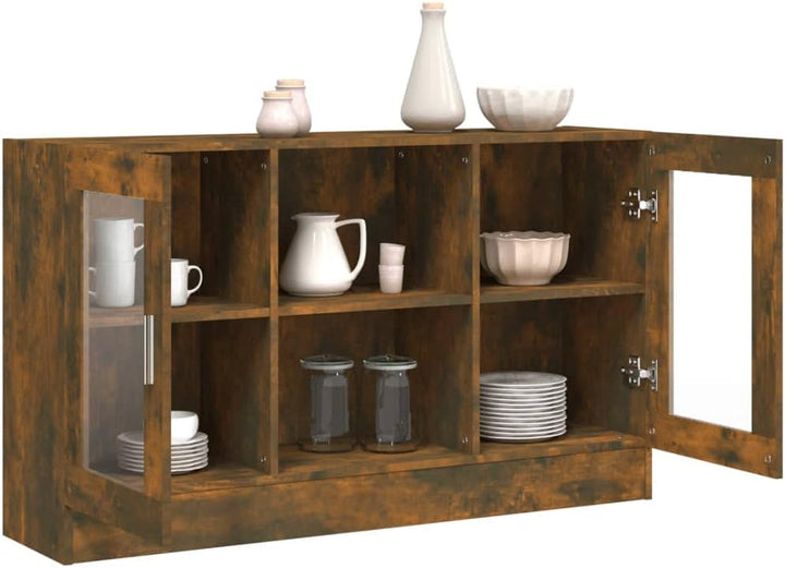 INLIFE Vitrinenschrank Räuchereiche 120x30,5x70 cm Holzwerkstoff,Braun,28.4KG,815627