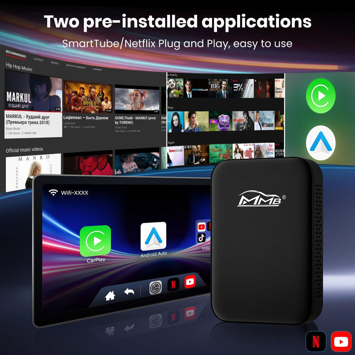 MMB Wireless Magic Box 2.0 CarPlay Adapter, Android Auto Apple CarPlay Adapter Für Online Netflix/Sm