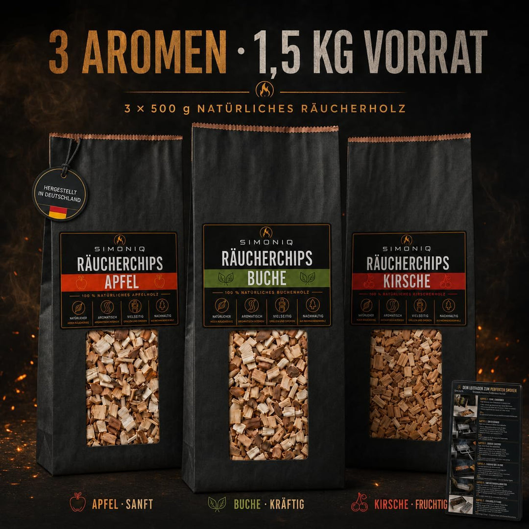 Premium BBQ Räucherchips Mix 3er Set für das perfekte Raucharoma – sehr rauchaktives Räucherholz/Hol