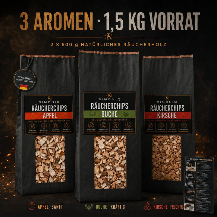 Premium BBQ Räucherchips Mix 3er Set für das perfekte Raucharoma – sehr rauchaktives Räucherholz/Hol