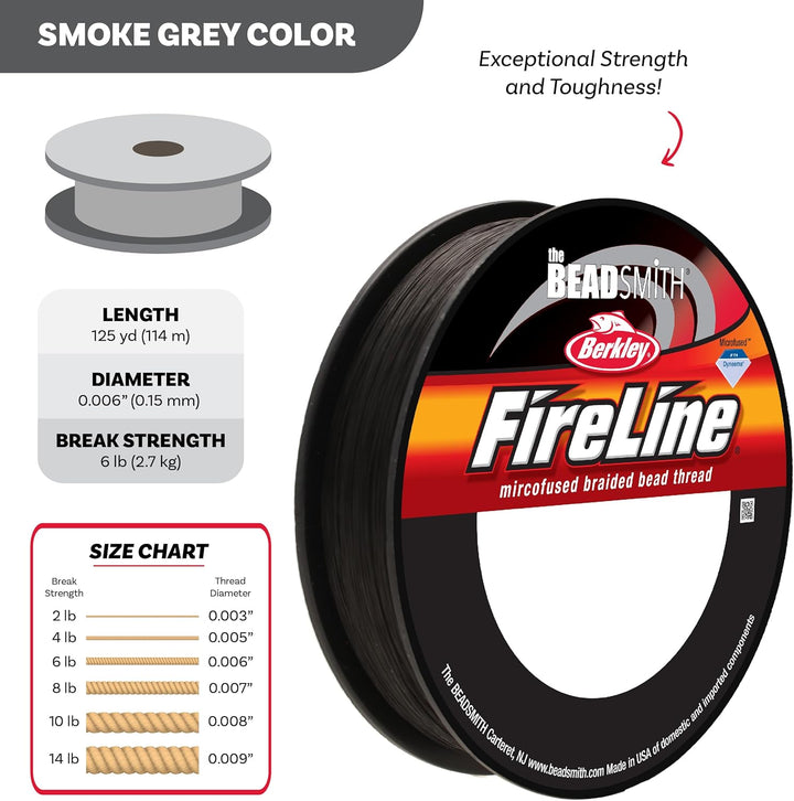 6Lb Fireline Smoke Pre Waxed Beading Thread .006In 0.15mm Diameter 125 Yard 6lb,125 yard Rauchgrau 1