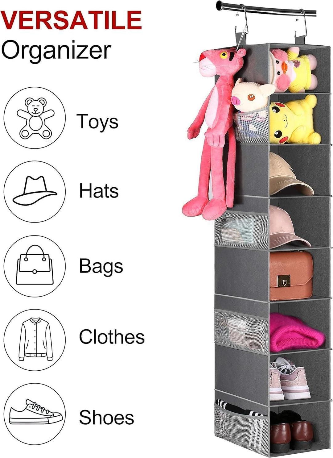 MISSLO 8-Regal Hängende Schuh Organizer Kleidung Schrank Organizer und Aufbewahrungsregale Huthalter