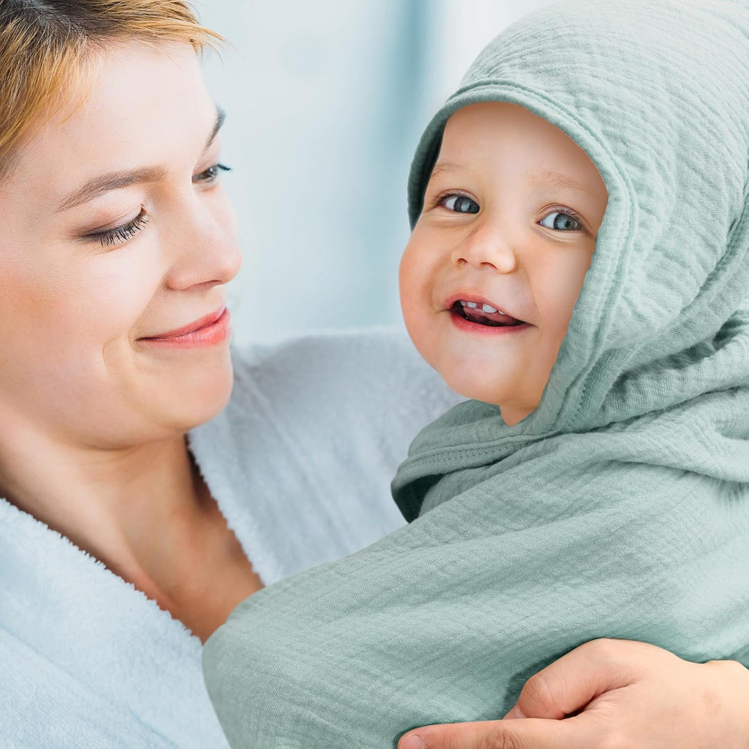 Kapuzenhandtuch Baby 2er-Pack, Musselin Baumwolle Baby Handtuch Kapuze, Ultraweiche und Saugfähige B