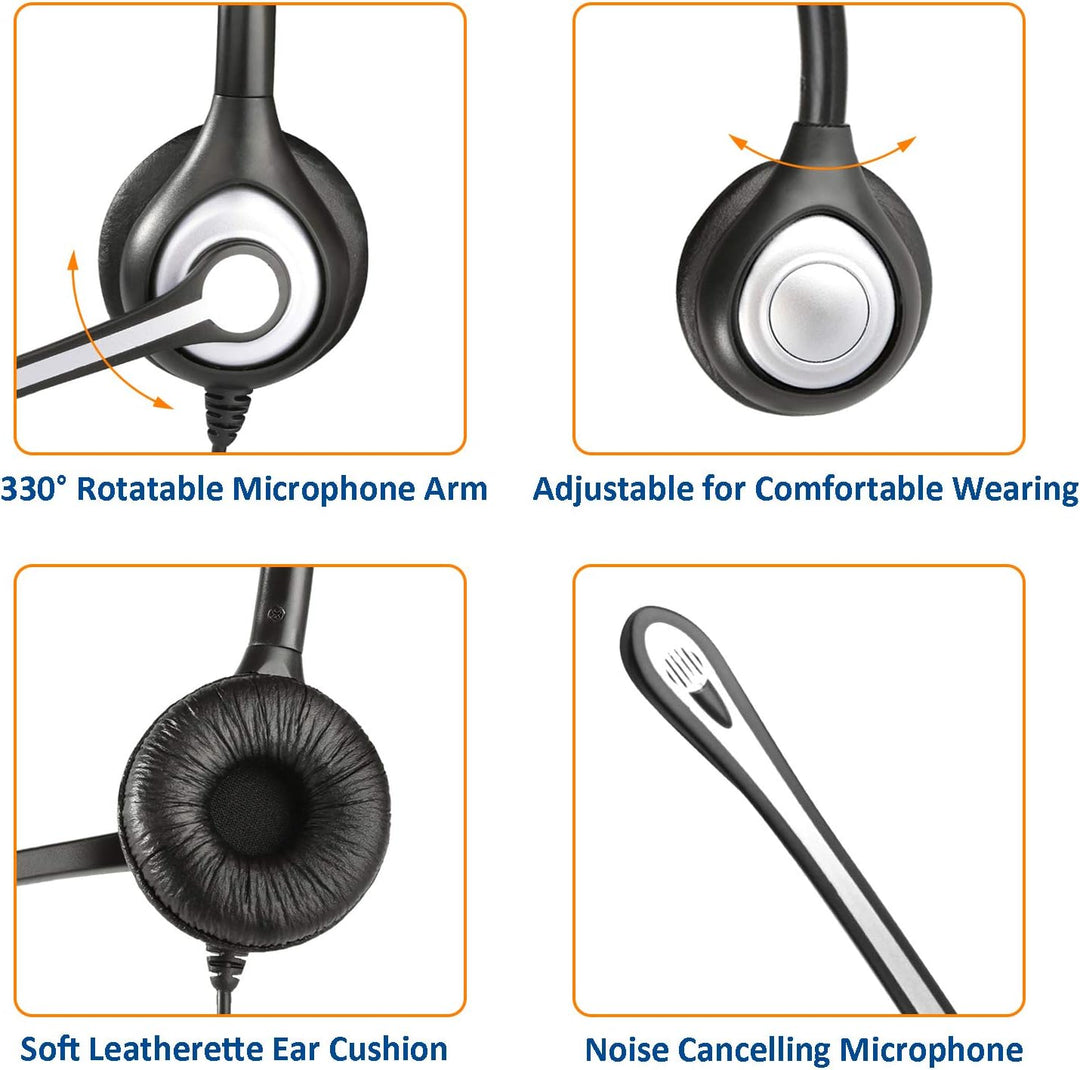 Wantek Telefon Headset Binaural mit Noise Cancelling Mikrofon, Call Center Kopfhörer für Gigaset Pan