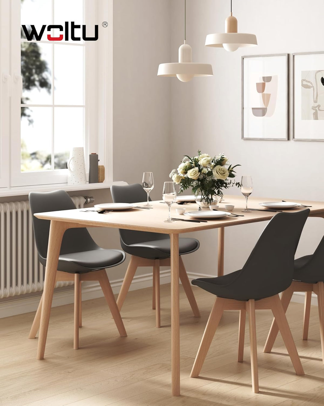 WOLTU® 4er Set Esszimmerstühle Küchenstuhl Design Stuhl Esszimmerstuhl Kunstleder Holz Grau BH29gr-4