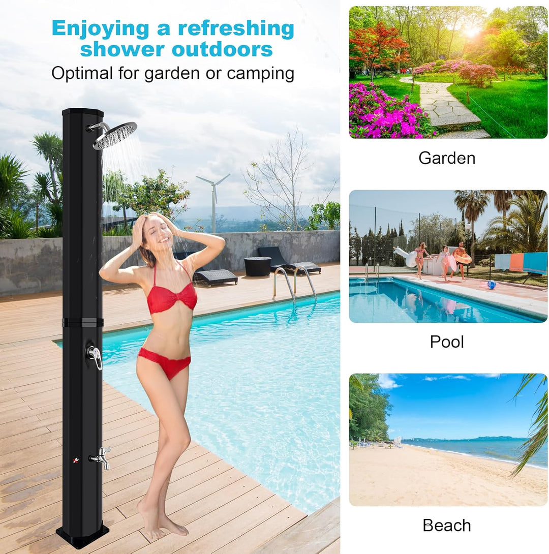 Qdreclod Solar Gartendusche 60Liter -Solardusche mit 360° Drehbarem Duschkopf und Fusshahn, Einstell