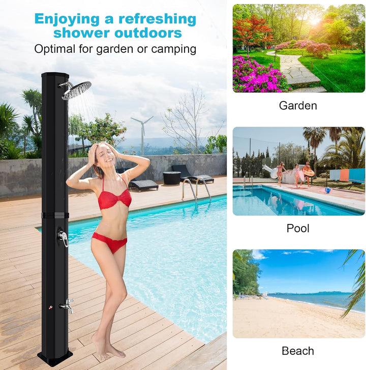 Qdreclod Solar Gartendusche 60Liter -Solardusche mit 360° Drehbarem Duschkopf und Fusshahn, Einstell