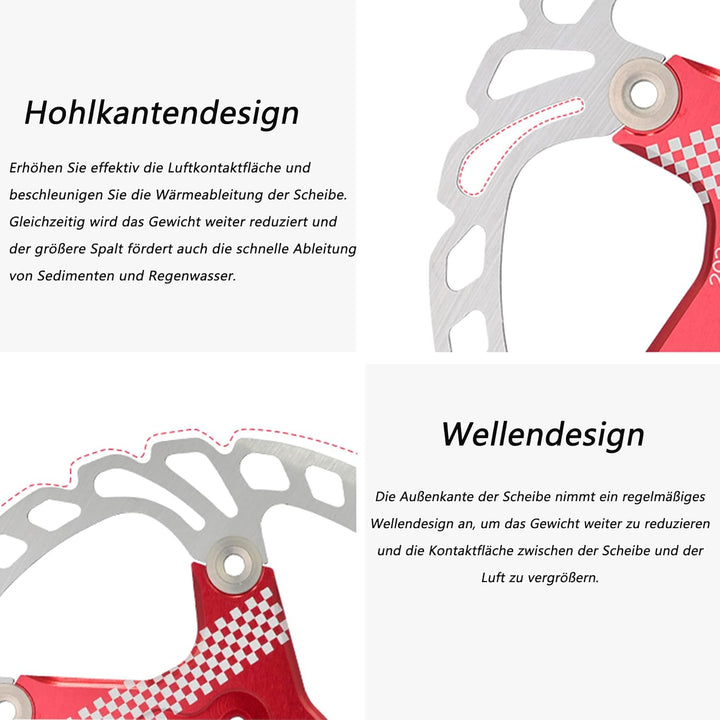 Fahrradscheibenbremsscheibe 160mm 180mm 203mm Mountainbike Schwimmscheibenrotor(Rot 203 mm) Rot 203m