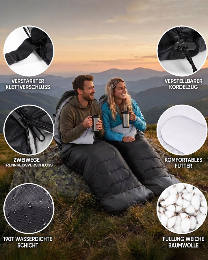 Schlafsack Camping für 3–4 Jahreszeiten, Outdoor-Schlafsack für Erwachsene und Kinder, Kompakter Sch