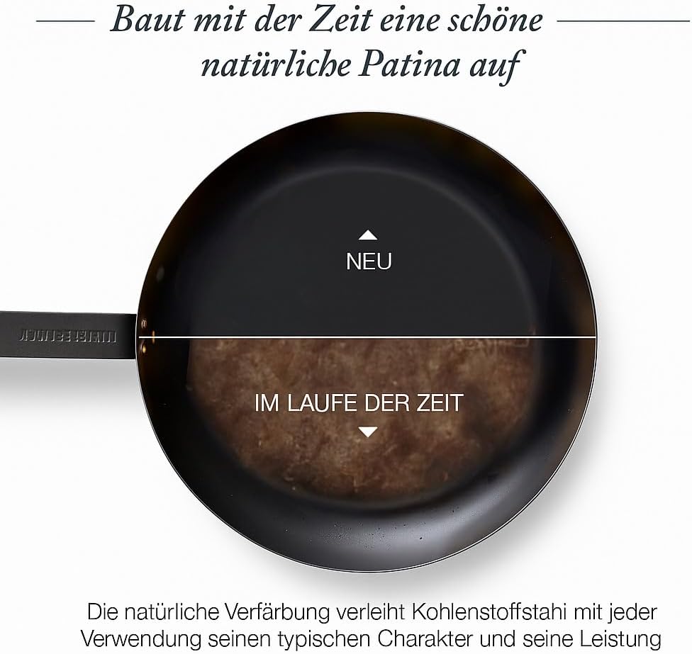 Merten &amp; Storck Vorgewürzt Induktions Bratpfanne 20cm aus Kohlenstoffstahl, Antihaftbeschichtung mit
