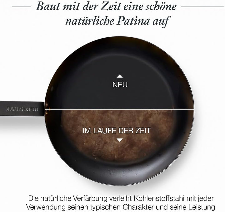 Merten &amp; Storck Vorgewürzt Induktions Bratpfanne 20cm aus Kohlenstoffstahl, Antihaftbeschichtung mit
