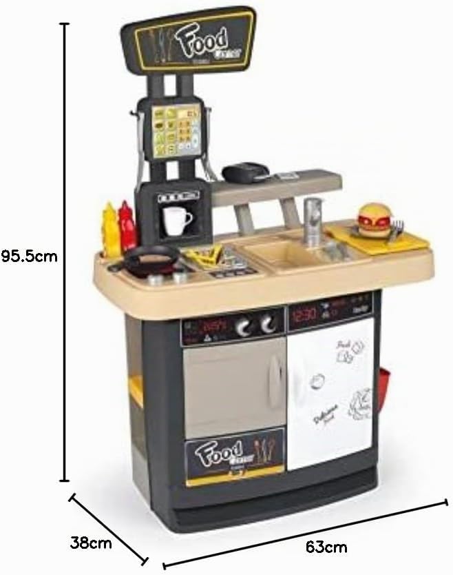 Smoby - Food Corner - 2-in-1 Spielküche und Kinderrestaurant, kompakt und rundum bespielbar, mit 29