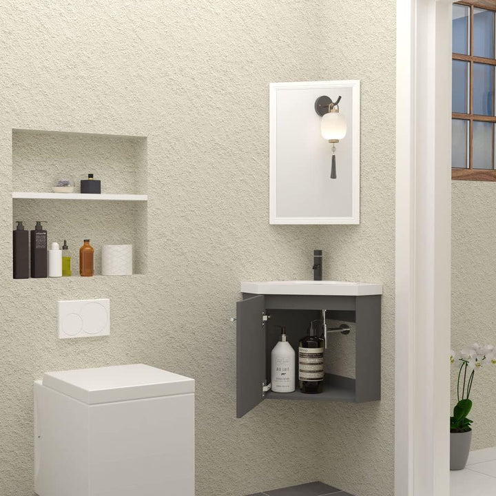 HAPAOSO Eckwaschbecken mit Unterschrank Gäste Wc Klein 40 cm Eckschrank Grau 1 Soft-Close Türen Häng