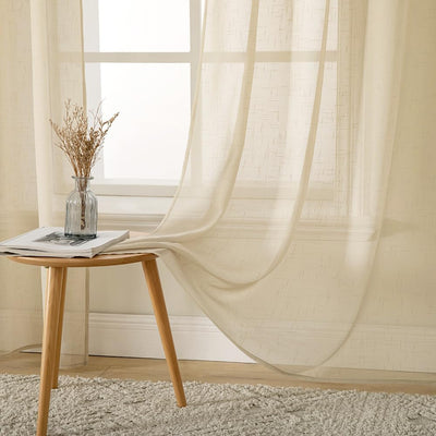 MIULEE 2er Set Voile Vorhang Sheer Leinenvorhang mit Ösen Transparente Leinen Optik Gardine Ösenscha