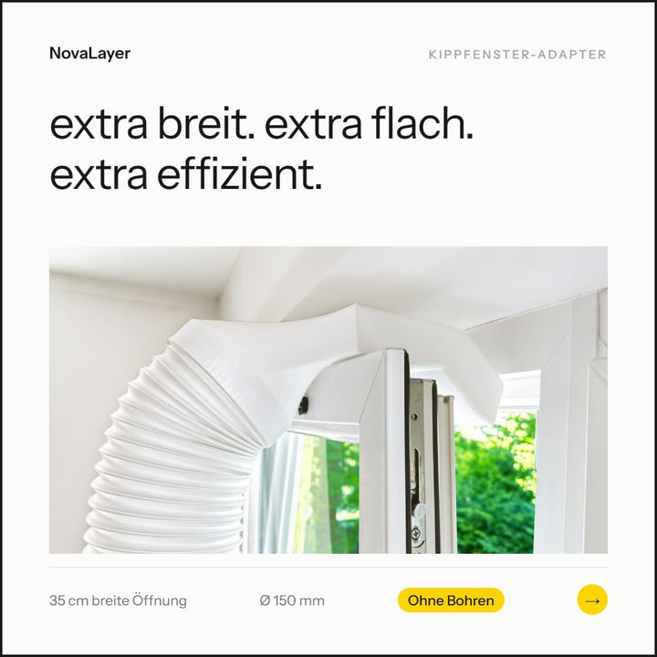 Extra Breiter Fensteradapter 35 cm für mobile Klimaanlagen – Kippfenster Abluftadapter mit 150 mm Sc