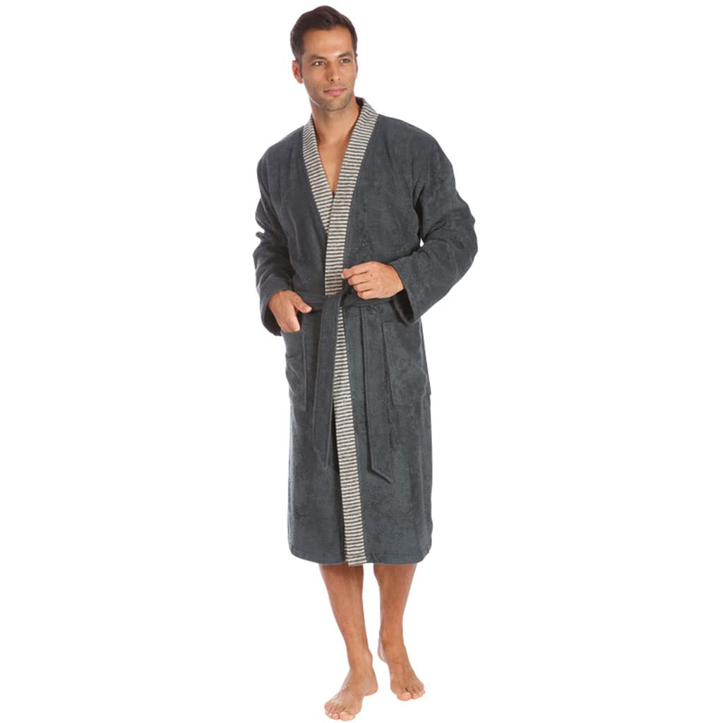 Egeria Bruno slate grey Herren Kimono Bademantel S 100% Baumwolle