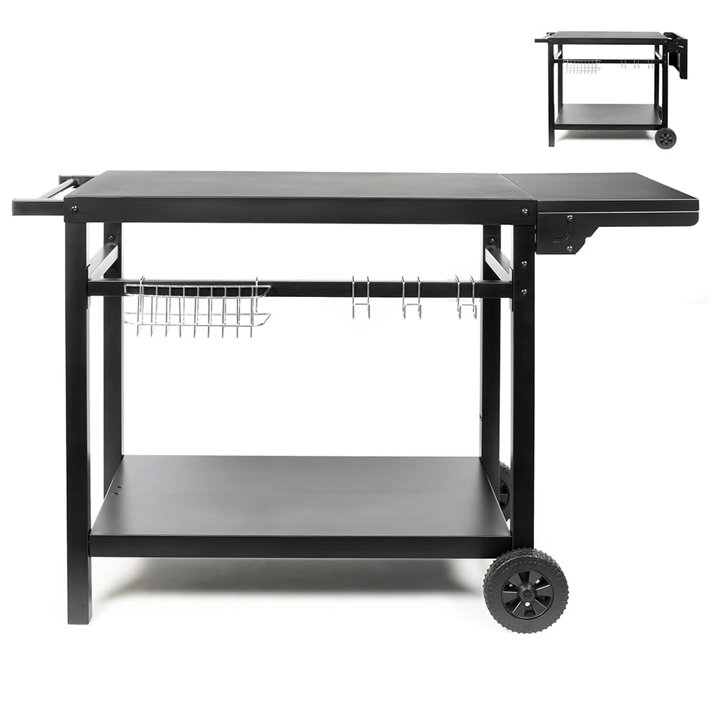 Livoo - Servierwagen für Grillplatte mit klappbarer Ablage GS170N – für 2 bis 4 Brenner, Platte 85 b