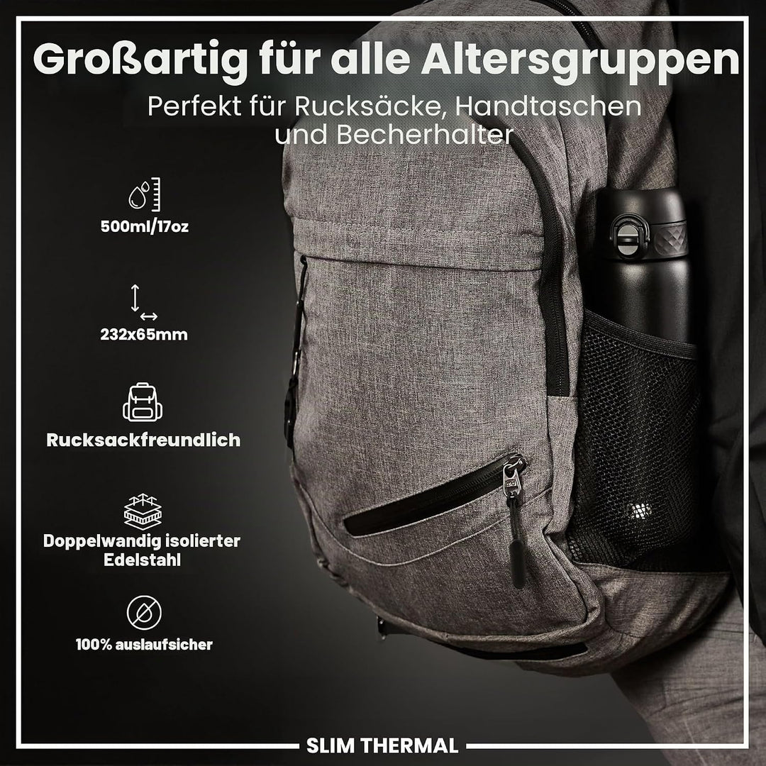 ION8 Vakuumisolierte Edelstahl-Trinkflasche, 500 ml, Auslaufsicher, Einhandöffnung, Sichere Verriege