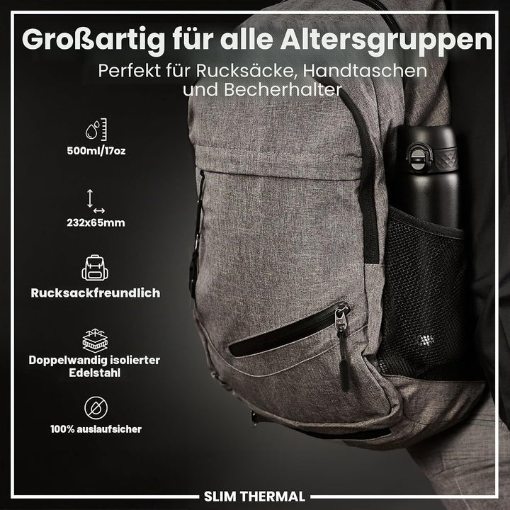 ION8 Vakuumisolierte Edelstahl-Trinkflasche, 500 ml, Auslaufsicher, Einhandöffnung, Sichere Verriege