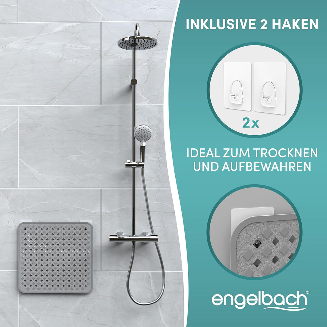 Engelbach® Duschmatte rutschfest 53x53cm - Inklusive Haken zum Aufhängen - 100% BPA-frei - Antirutsc