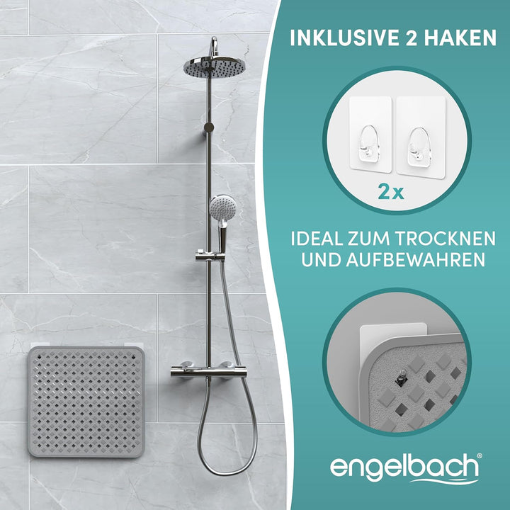Engelbach® Duschmatte rutschfest 53x53cm - Inklusive Haken zum Aufhängen - 100% BPA-frei - Antirutsc