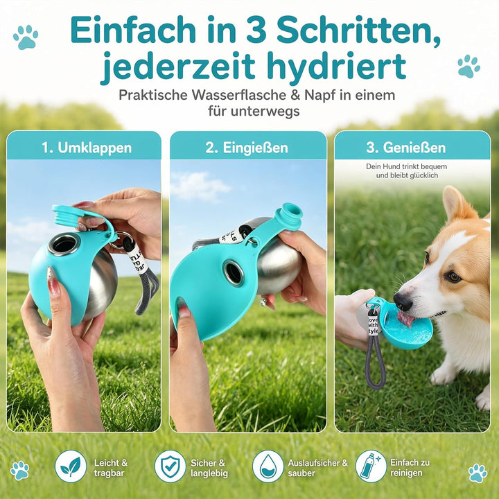 Trinkflasche Hunde für Unterwegs, Hunde Trinkflasche to Go, 285ml Edelstahl Hundetrinkflasche für Un