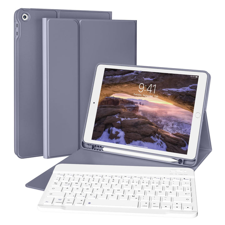 Tastatur Hülle für iPad 9./ 8./ 7.Gen (2021/2020/2019) mit Stifthalter, Soft TPU Schutzhülle, magnet