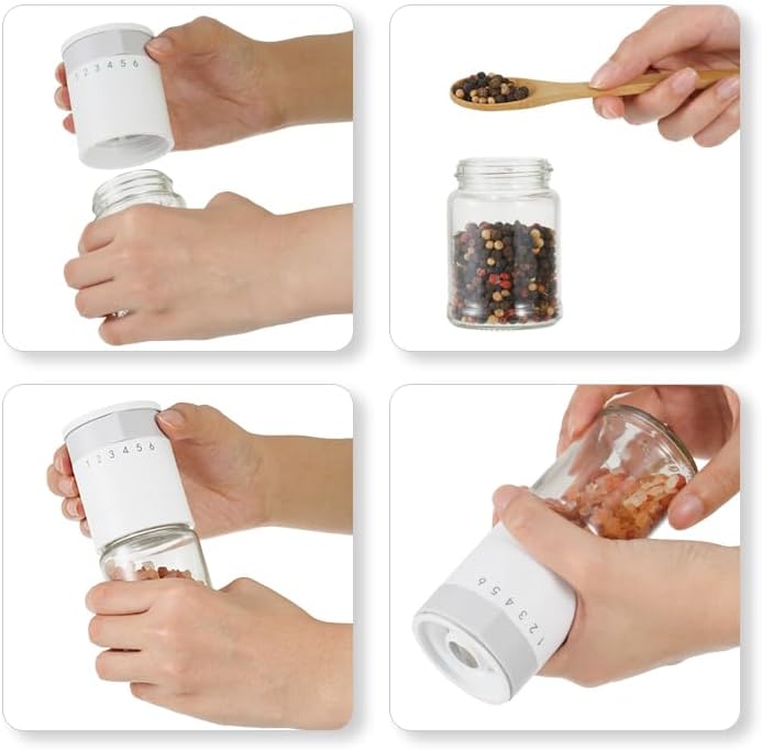 Salz und Pfeffermühlen Set 2 teilig Manuelle Gewürzmühlen Glas Keramikmahlwerk 100 ml Einstellbarer