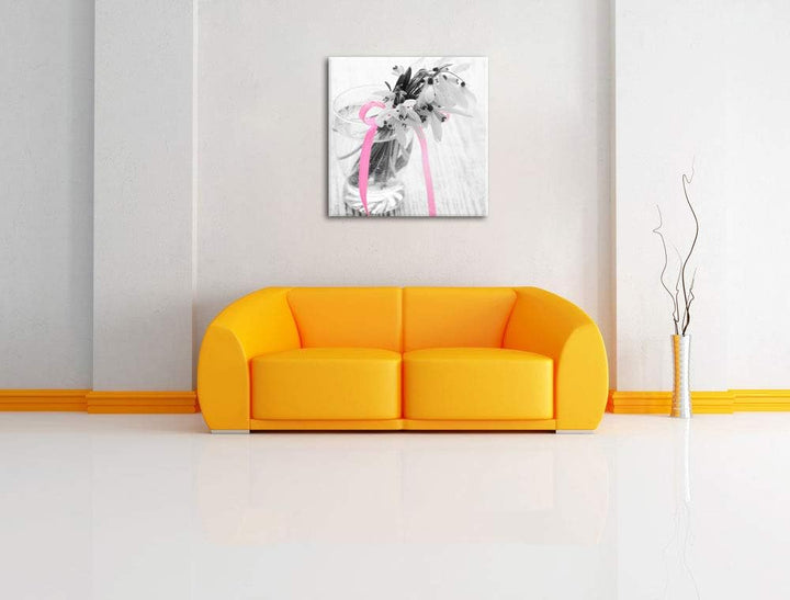 Pixxprint Schneeglöckchen in einem Glas als Leinwandbild/Grösse: 70x70 cm/Wandbild/Kunstdruck/fertig