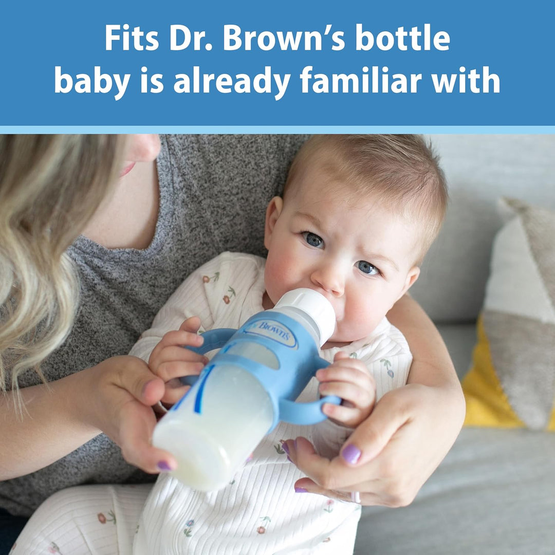 Dr. Brown's Milestones Babyflaschengriffe, 100% Silikon, schmal, hellblau, grün, grau, 3er-Pack, ab