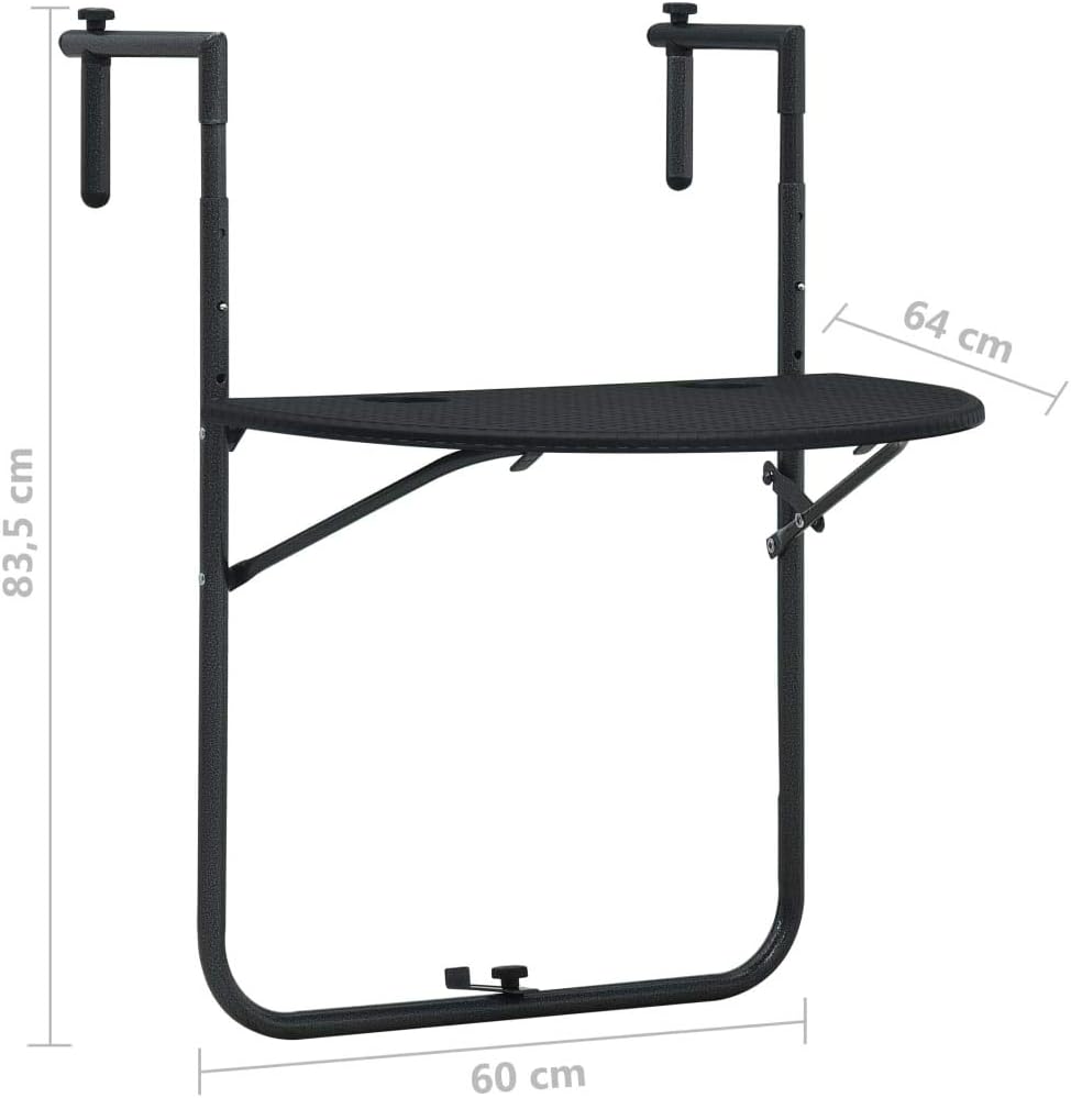 Susany Zusammengeklappt Balkonhängetisch Balkontisch Tisch 60 x 64 x 83,5 cm Mit 3-Fach höhenverstel