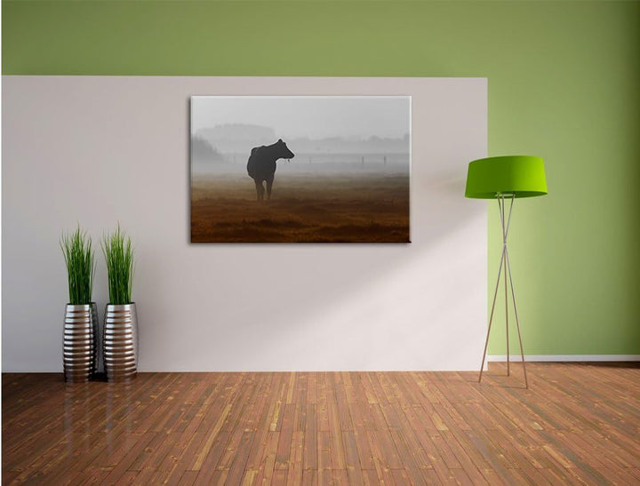 Pixxprint eine fressende Kuh auf der Weide als Leinwandbild/Grösse: 100x70 / Wandbild/Kunstdruck/fer