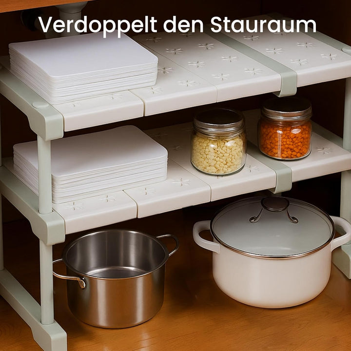 Verstellbarer Teleskopregal-Trenner für Schrank, Kleiderschrank, Küche und Badezimmer – Erweiterbare