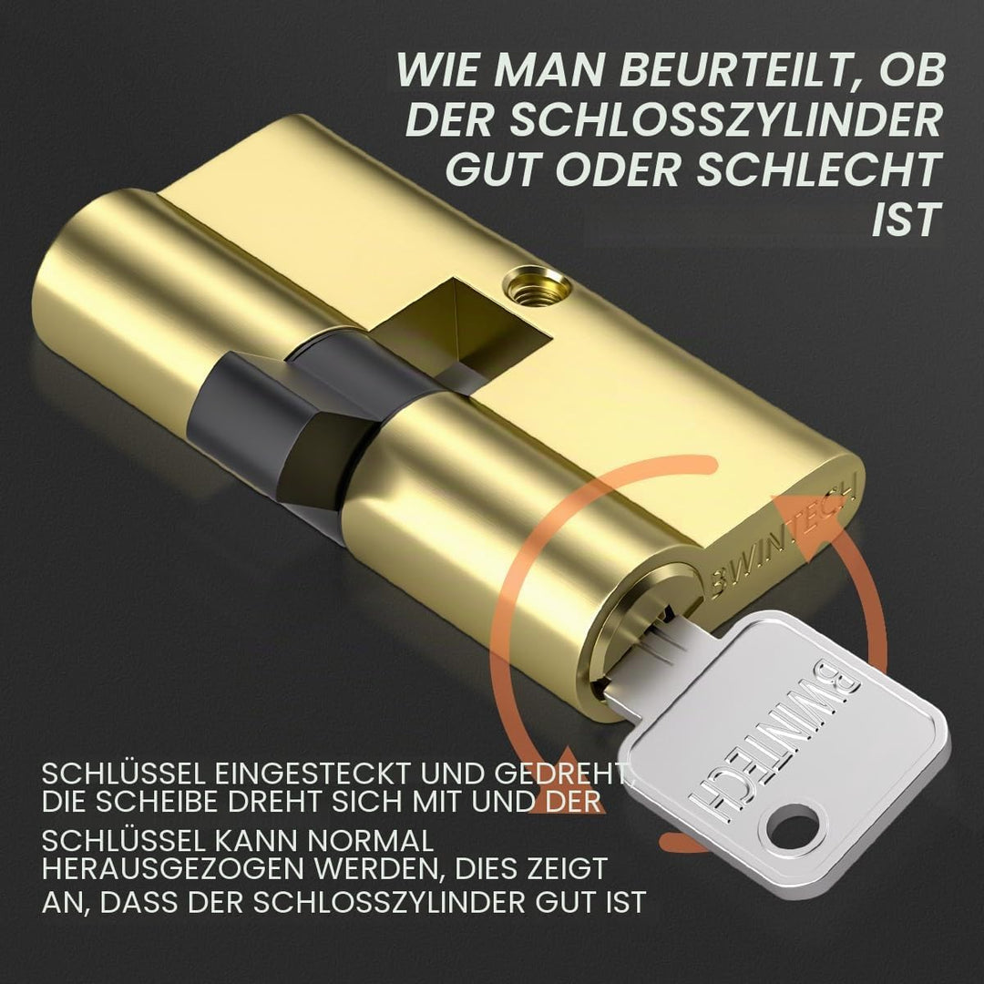 Bwintech 2 Stück 30/30mm Euro Messingzylinder, 60mm Schlüssel/Schlüsselzylinderschloss mit 10 horizo