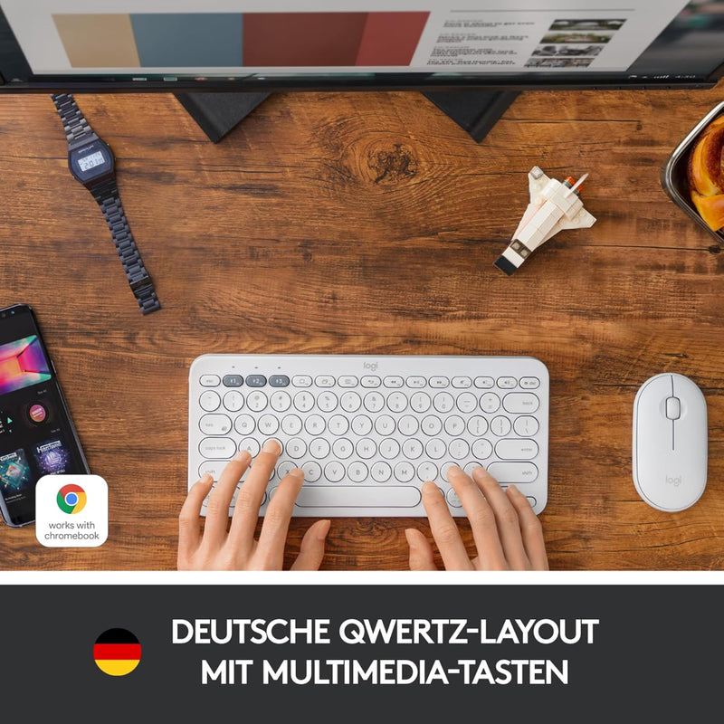 Logitech K380 kabellose Multi-Device Bluetooth-Tastatur mit Easy-Switch für bis zu 3 Geräte, schlank