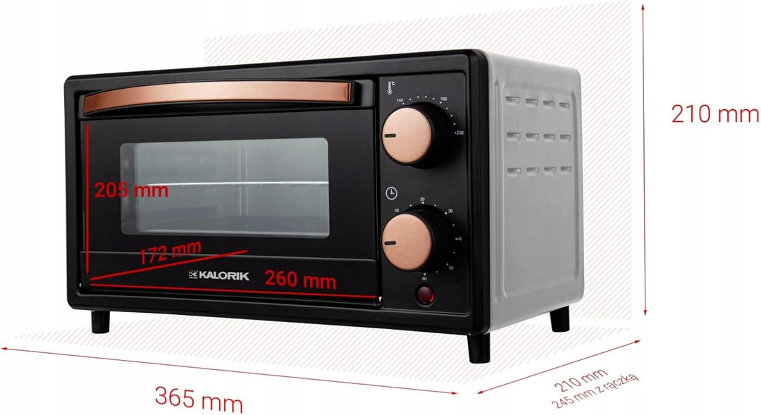 KALORIK Mini-Backofen OT2015CO, 10L Kapazität, Schwarz mit Kupferakzenten, 800W, Energiesparend mit