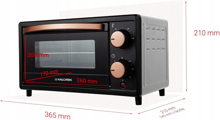 KALORIK Mini-Backofen OT2015CO, 10L Kapazität, Schwarz mit Kupferakzenten, 800W, Energiesparend mit