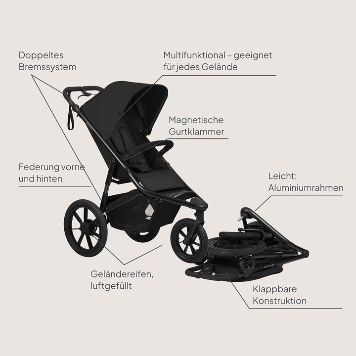 Lionelo Azura Kinderbuggy mit Luftreifen – hohe Federung, stufenlos verstellbare Liegeposition, XXL-