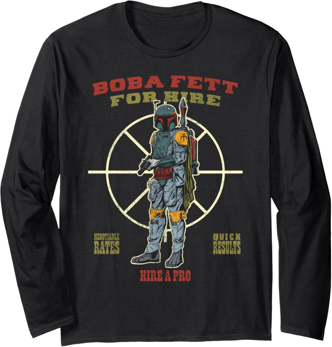 Star Wars Boba Fett For Hire Text Langarmshirt