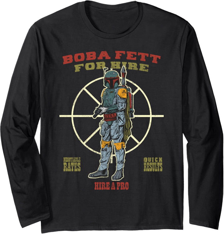 Star Wars Boba Fett For Hire Text Langarmshirt