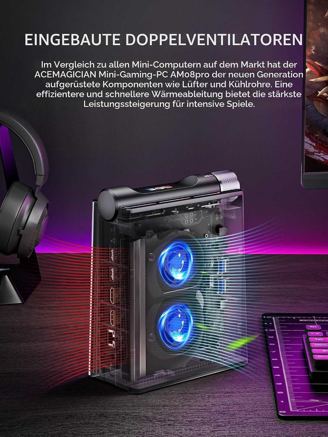 ACEMAGIC Warlord Mini AM08PRO Mini PC, AMD R7 8845HS (bis zu 4,9 GHz) Radeon 780M, 32GB DDR5 RAM 1TB