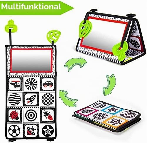 Tummy Time Spiegel Flip Baby Spiegel Boden Spiegel Faltbar mit hohen Kontrastmustern und Beissring A