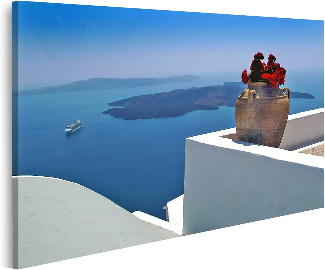 islandburner Bild auf Leinwand Santorini Griechenland Bilder Wandbilder Poster Leinwand 100x57cm, Le