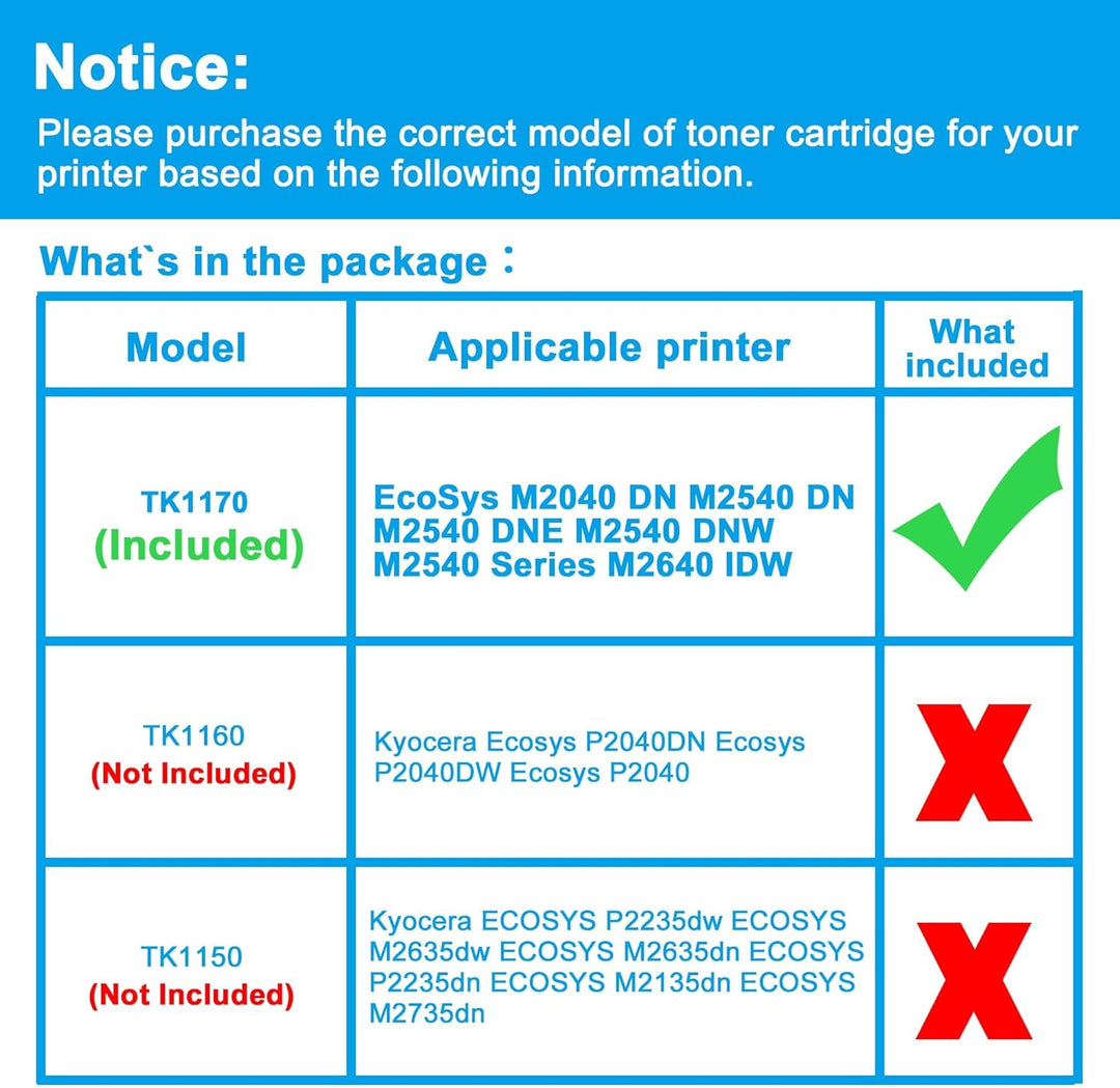 LCL TK-1170 Schwarz Tonerkartusche Kompatibel für Kyocera TK1170 TK-1170 Kompatibel für Kyocera Ecos