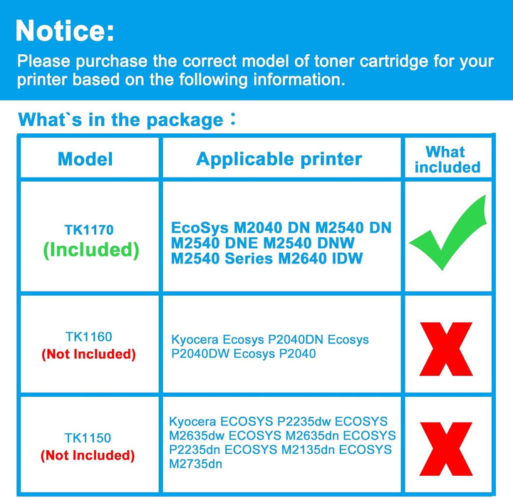 LCL TK-1170 Schwarz Tonerkartusche Kompatibel für Kyocera TK1170 TK-1170 Kompatibel für Kyocera Ecos