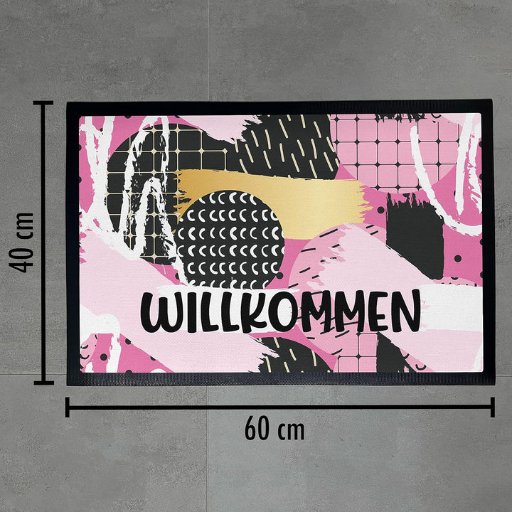 Trendation - Willkommen Pinke Frauen Grafik Fussmatte Geschenk Schöne Fussmatte Aussen und Innenbere