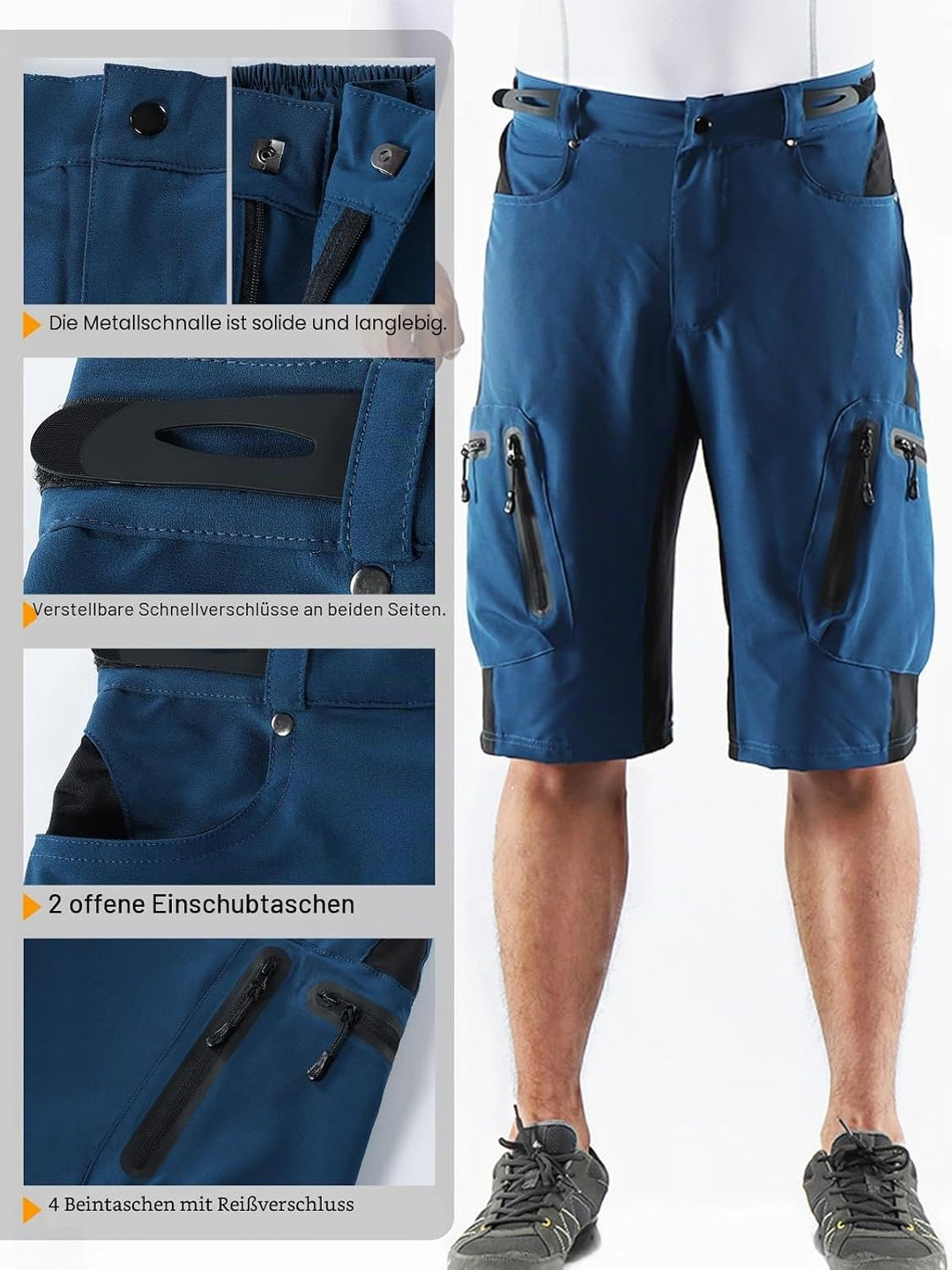 ARSUXEO Herren Radhose Loose Fit MTB Shorts Wasserabweisende Outdoor Sporthose mit 7 Taschen 1202 S