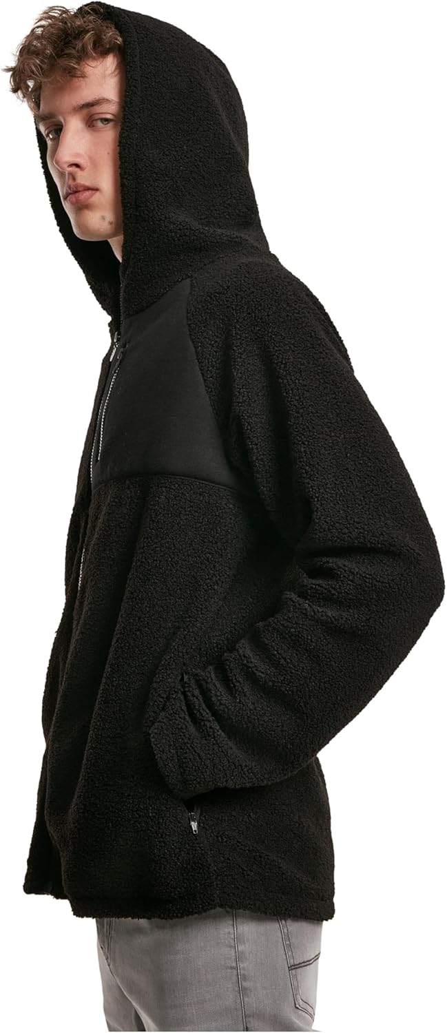 Urban Classics Herren Hooded Sherpa Zip Jacket S Schwarz, S Schwarz