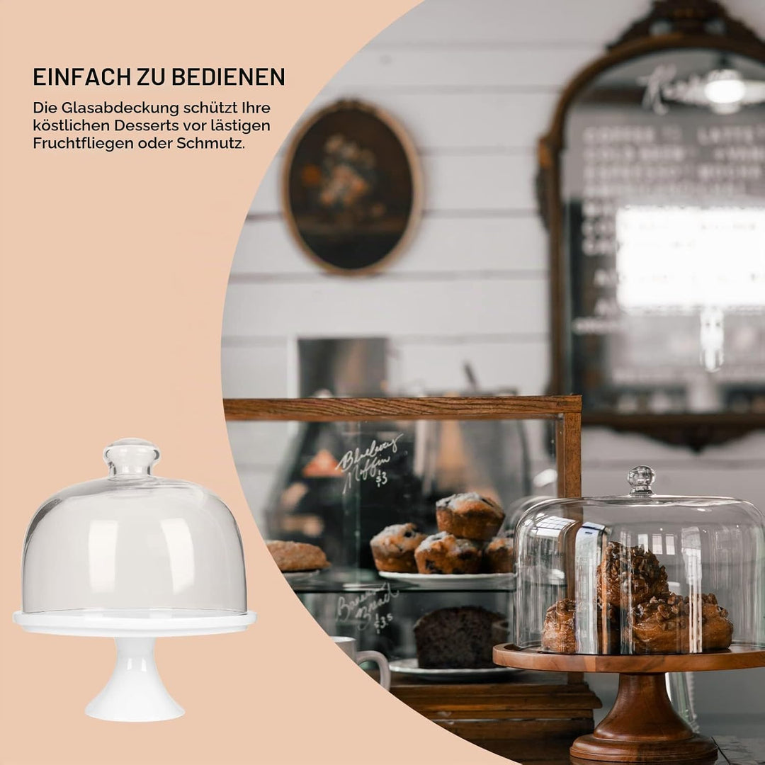 13CM Kuchenständer Keramik Tortenplatte Kuchen Glasglocke Porzellan Teller mit Kuchenglocke Tortenst